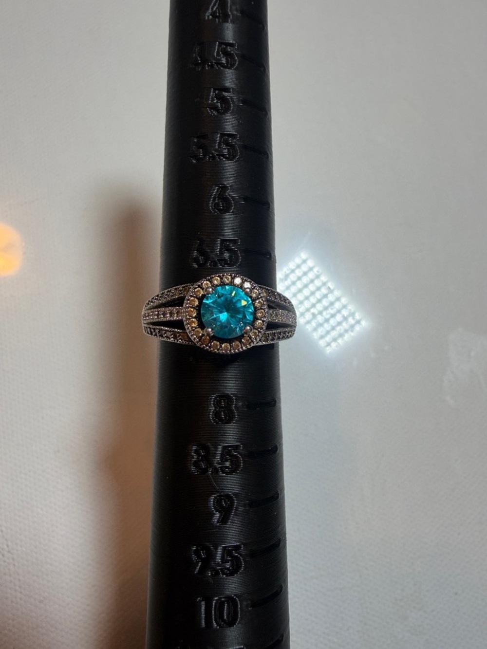 VINTAGE Silver Ring with Teal Blue & Yellow Halo Accent(YELLOW & SILVER CZ)